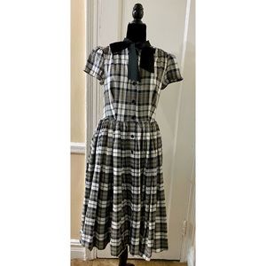 Unique Vintage Black & White Plaid Swing Dress
